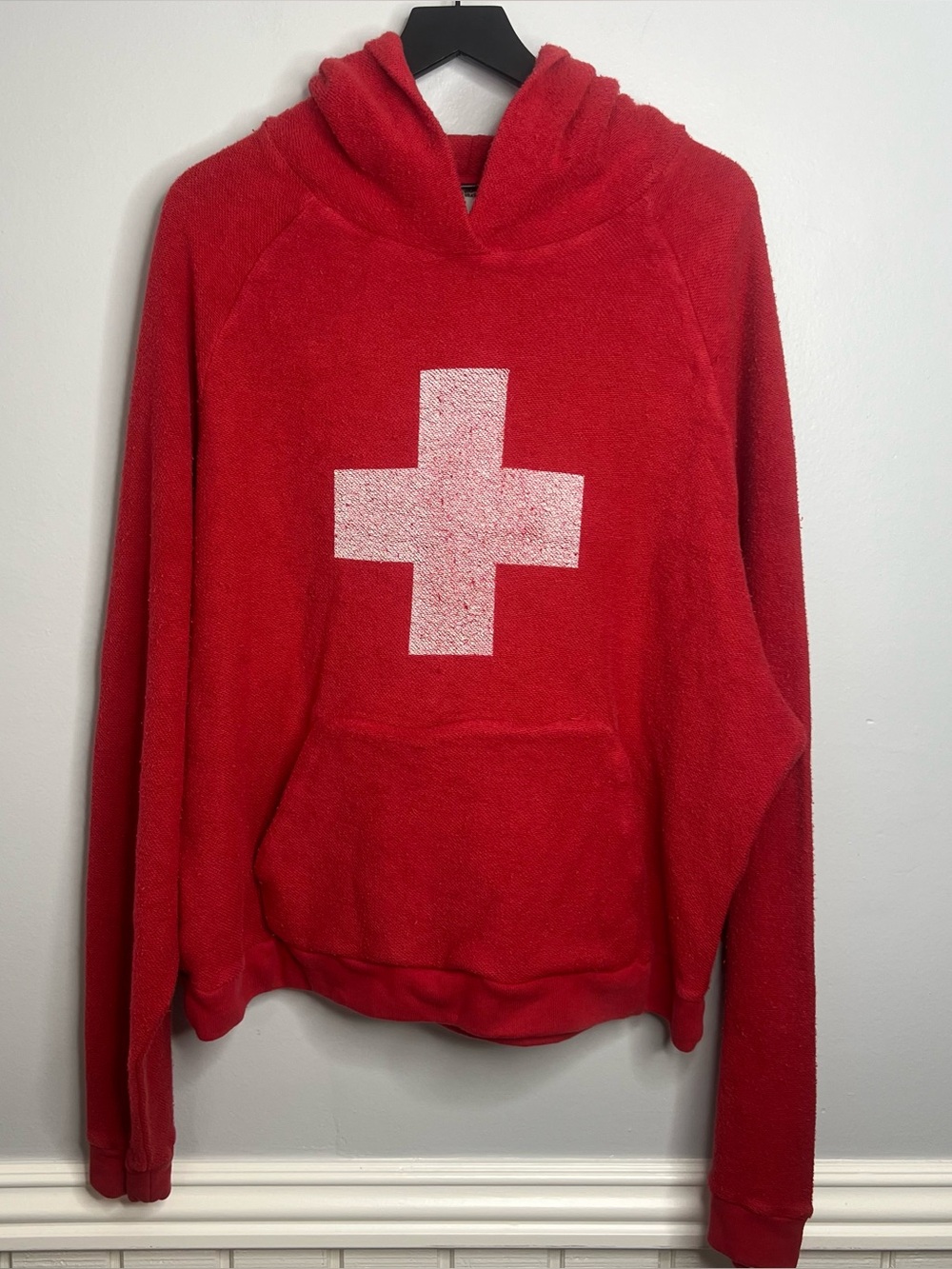 Vague Studios Lifeguard Reverse Terry Sling Hoodie Mens Large Red